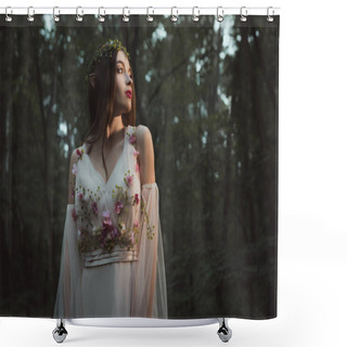 Personality  Attractive Mystic Elf In Elegant Dress With Flowers In Forest Shower Curtains
