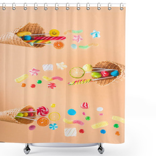 Personality  Waffle Cones And Candies Shower Curtains