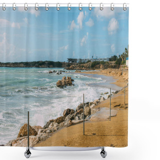 Personality  Coastline And Beach Near Blue Mediterranean Sea  Shower Curtains