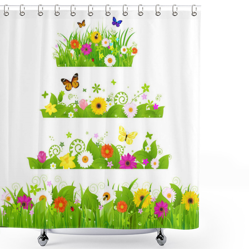 Personality  Grass With Flowers Set Shower Curtains