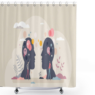 Personality  Empathy And Emotional Connection Or Support For Couple Tiny Person Concept Shower Curtains
