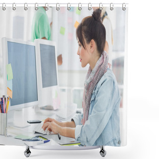 Personality  Artist Using Computer With Colleagues Behind At Office Shower Curtains