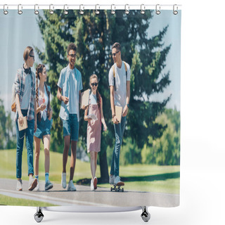 Personality  Multiethnic Group Of Teenagers Talking And Walking Together In Park   Shower Curtains
