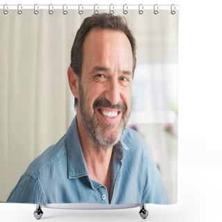 Personality  Handsome Middle Age Man With A Happy Face Standing And Smiling With A Confident Smile Showing Teeth Shower Curtains