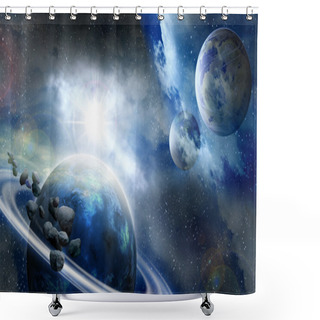 Personality  Planets And Meteorites In Space Shower Curtains