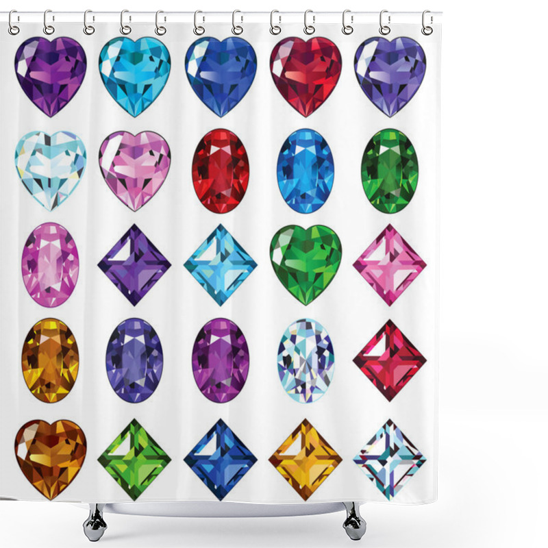 Personality  Set of 25 icons colored gemstones shower curtains