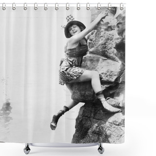 Personality  Portrait Of Woman Climbing Rock Cliff Shower Curtains
