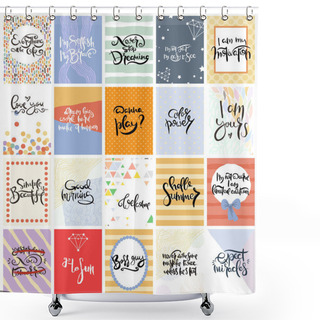 Personality  Hand Drawn Calligraphic Card Set. Vector Illustration. Collection Of Flyers, Brochures, Templates. Design Of Scandinavian Cards With Lettering, Patterns And Ornaments. Shower Curtains