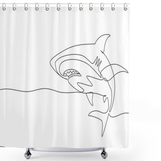 Personality  Single One Line Drawing Sharks Fish. Shark Animals, Scary Jaws And Ocean Swimming Angry Sharks. Marine Predator Fish Or Sea Sharks Creatures Character. Continuous Line Draw Design Graphic Vector Shower Curtains