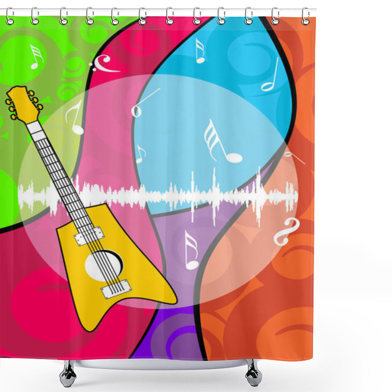 Personality  Colorful Artwork, Musical Notes Background With Guitar Shower Curtains