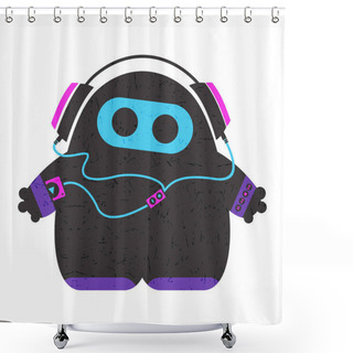 Personality  Funny Characters With Audio Player Listening Music In Headphones Isolated On White .  Shower Curtains