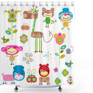 Personality  Animals And Flowers Shower Curtains