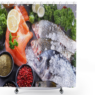 Personality  Different Sorts Of Fish On Kitchen Table Shower Curtains