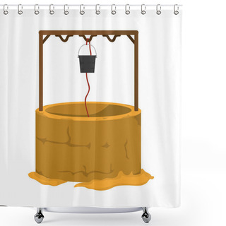 Personality  Water Well Hole With Rope And Bucket Vector Illustration Shower Curtains