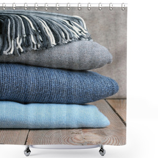 Personality  Warm Wool Clothing On A Table Shower Curtains