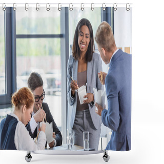 Personality  Business Team Eating Chinese Food During Meeting Break In Modern Office   Shower Curtains