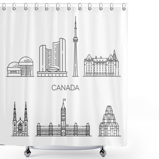 Personality  Linear Vector Symbols With Famous Landmarks, City Sights, Design Icons. Landscape Shower Curtains