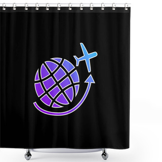 Personality  Airplane Flying Around Earth Grid Blue Gradient Vector Icon Shower Curtains