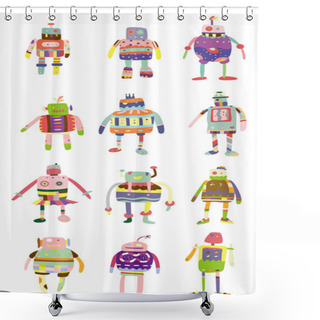 Personality  Cartoon Colorful Robot Icon Shower Curtains