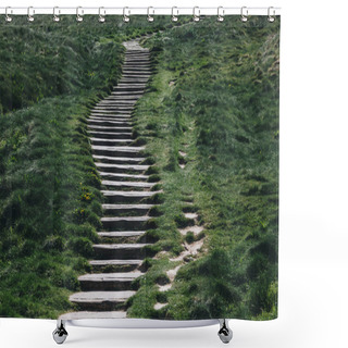 Personality  Stone Stairs Through Green Grass, Etretat, Normandy, France Shower Curtains