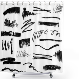 Personality  Hand Drawn Charcoal Pencil Lines, Smears And Squiggles Set. Scribble Black Strokes, Curly Scribbles. Grungy Graphite Pen Art Brushes, Textured Doodle Freehand Chalk Drawing Line Stripes And Waves. Shower Curtains