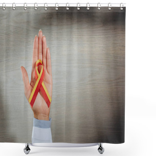 Personality  Partial View Of Female Doctor Holding Ribbon, World Hepatitis Day Concept Shower Curtains