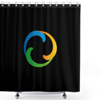 Personality  Twist Logo On Black Background. Colorful Boomerang Icon. Isolated Abstract Vector Logo. Shiny Logotype. Hurricane, Tornado Graphic Illustrations. Shower Curtains