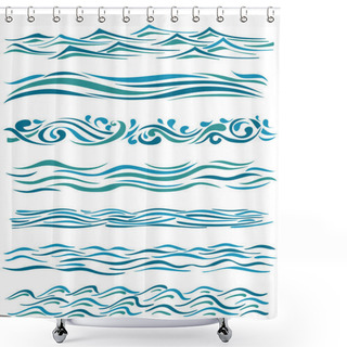 Personality  Set Of Wavy Borders. Hand Drawn Abstract Waves On White. Vector  Shower Curtains