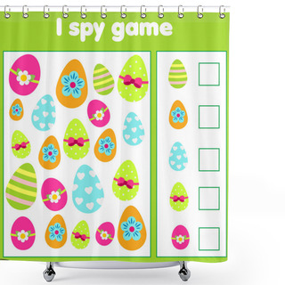 Personality  Educational Children Game. I Spy Sheet For Toddlers. Find And Count Easter Eggs Shower Curtains