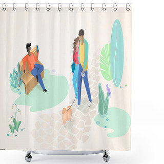 Personality  Resting People In City Park Flat Vector Concept Shower Curtains