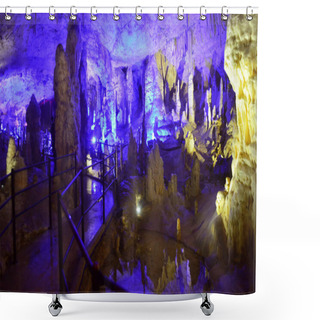 Personality  POSTOJNA CAVE, SLOVENIA - DECEMBER 21, 2017:Illumination Of Postojna Cave During The Christmas Event Of Living Nativity Scenes Between 25. And 30. December.  Shower Curtains
