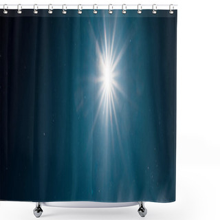 Personality  Scenic View Of Bright Sun Shining In Pure Dark Blue Sky, Panoramic Shot Shower Curtains