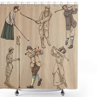 Personality  Vintage Golf And Golfers - Hand Drawn Vectors, Freehands Shower Curtains