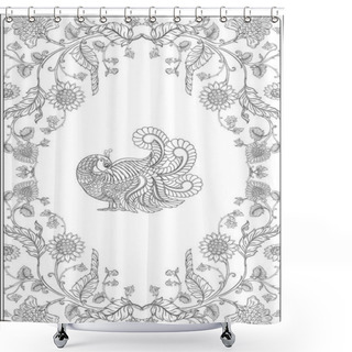 Personality  Indian Ethnic Pattern With Flowers And Bird. Shower Curtains