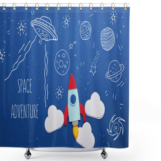 Personality  Clouds And Rocket On Blue Background With Universe Icons And 
