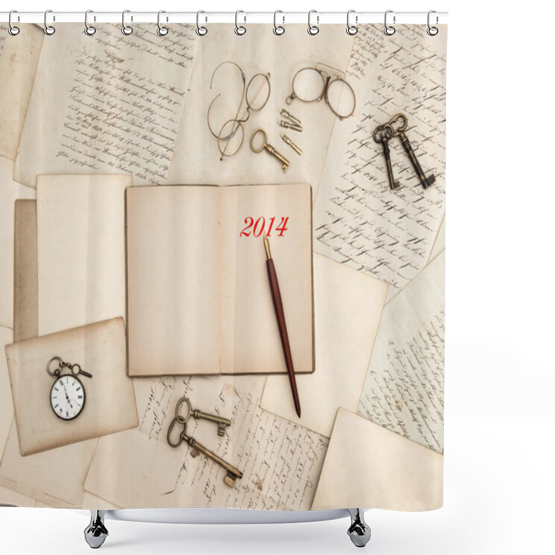 Personality  Antique Accessories, Old Letters, Watch And Keys, Diary 2014 Shower Curtains
