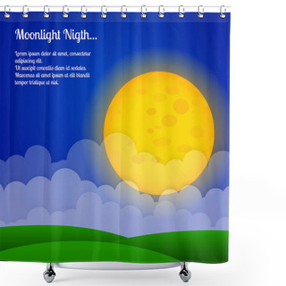 Personality  Vector Background With Clouds And Big Moon In The Sky. Shower Curtains