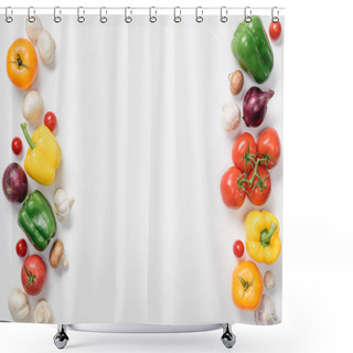 Personality  Top View Of Ripe Bell Peppers, Onions And Mushrooms Isolated On White Shower Curtains