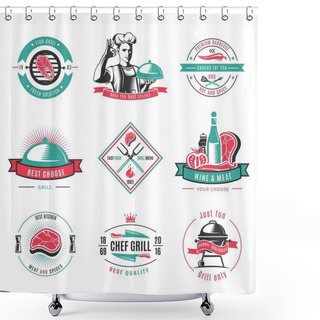 Personality  Vintage Colored BBQ Labels Set Shower Curtains