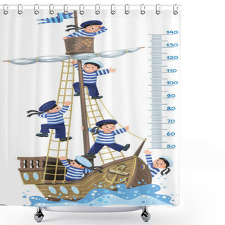 Personality  Meter Wall With Ship And Happy Sailors Shower Curtains