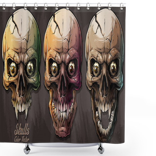 Personality  Detailed Graphic Colorful Human Skulls Set Shower Curtains