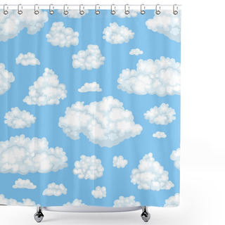 Personality  Vector Clouds In The Blue Sky Seamless Pattern. Background Illustration With Cloudy Sky In Cartoon Flat Simple Style. Shower Curtains