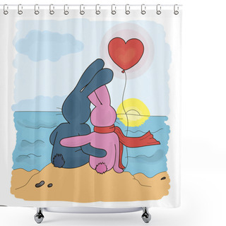 Personality  Love Couple Bunnies Vector Illustration Shower Curtains
