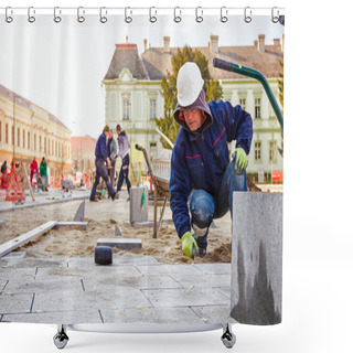 Personality  Pavers At Work Shower Curtains