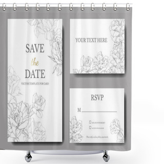 Personality  White Cards With Rose Flowers. Wedding Cards With Floral Decorative Engraved Ink Art. Thank You, Rsvp, Invitation Elegant Cards Illustration Graphic Set Banners.  Shower Curtains