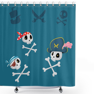 Personality  Funny Pirates Sculls Vector Set Shower Curtains