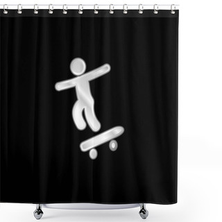 Personality  Boy With Skatingboard Silver Plated Metallic Icon Shower Curtains