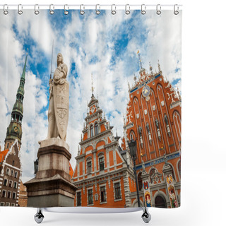 Personality  House Of The Blackheads, Sculpture Of Saint Roland And Saint Pet Shower Curtains