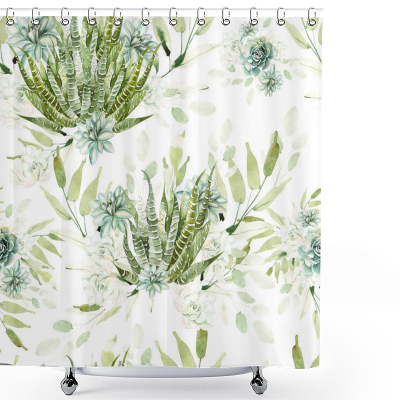 Personality  Watercolor Pattern With Cacti And Succulents.  Shower Curtains