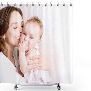 Personality  Mother And Baby Kissing And Hugging. Happy Family Shower Curtains